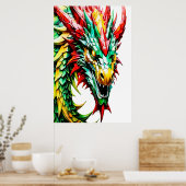 Feueratmung Drachen rot, grün und gelb Poster (Küche)