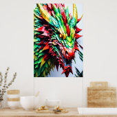 Feueratmung Drachen rot, grün und gelb Poster (Küche)