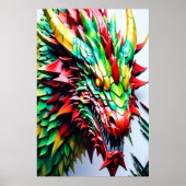 Feueratmung Drachen rot, grün und gelb Poster (Vorne)