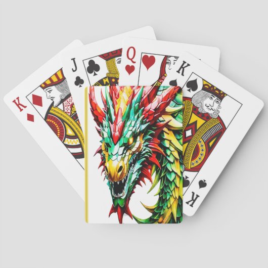 Feueratmung Drachen rot, grün und gelb Spielkarten (Rückseite)