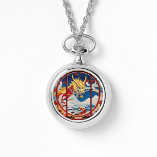Feueratmungsdrache Gold und Rot Armbanduhr