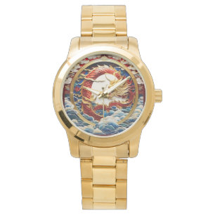 Feueratmungsdrache Gold und Rot Armbanduhr