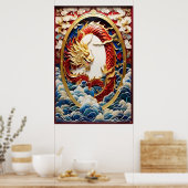 Feueratmungsdrache Gold und Rot Poster (Küche)