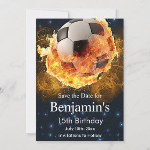 Feuerball, Fußball, Futbol Birthday Save The Date