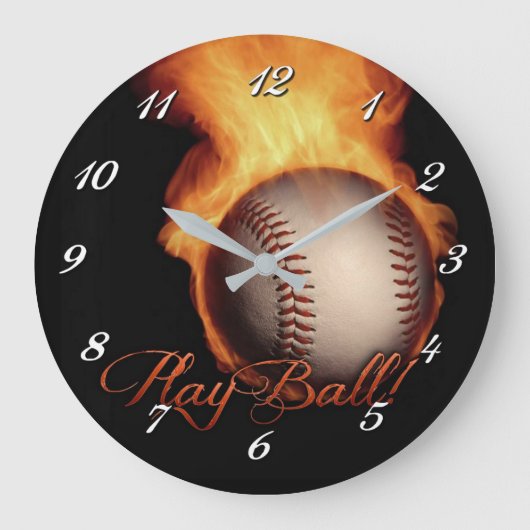 Feuerball Muster Baseball Liebhaber Wand-Uhr Große Wanduhr (Vorderseite)
