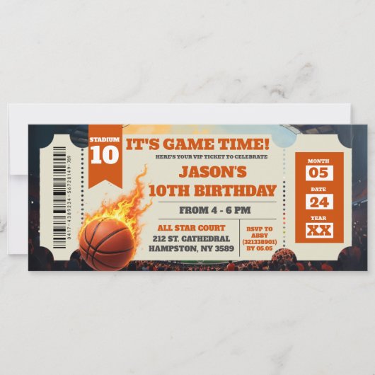 Feuerball Slam Dunk Game Ticket Geburtstag (Vorderseite)