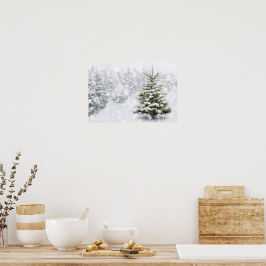 Feuerbaum im dicken Schnee Poster (Küche)