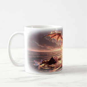 Feuerbeleuchteter Drache und Ozeantraum-Fantasie-T Kaffeetasse