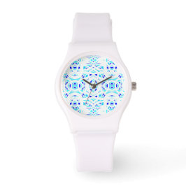 Feuerbrand Blau Weiße Abstrakte Gouache-Kunst Armbanduhr