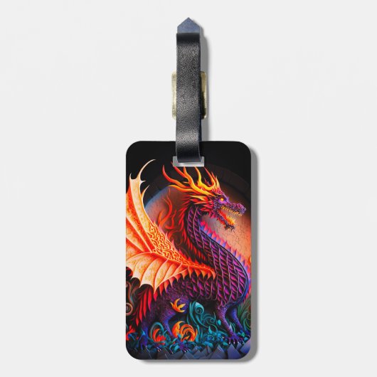 Feuerdrache Burg Fantasie Mythische Kreaturen Gepäckanhänger (Rückseite vertikal)