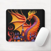 Feuerdrache Burg Fantasie Mythische Kreaturen Mousepad (Mit Mouse)