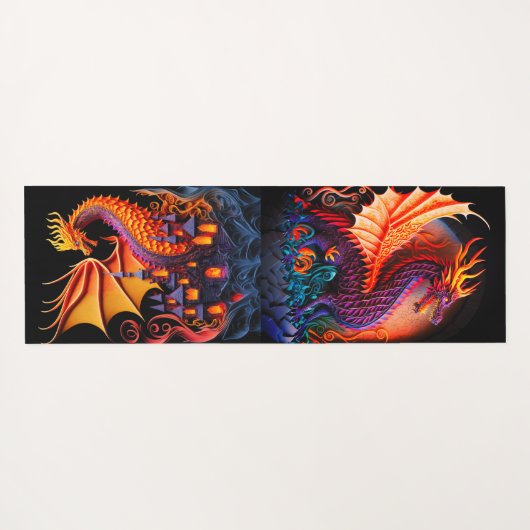 Feuerdrache Burg Fantasie Mythische Kreaturen Yogamatte (Rückseite (Horizontal))