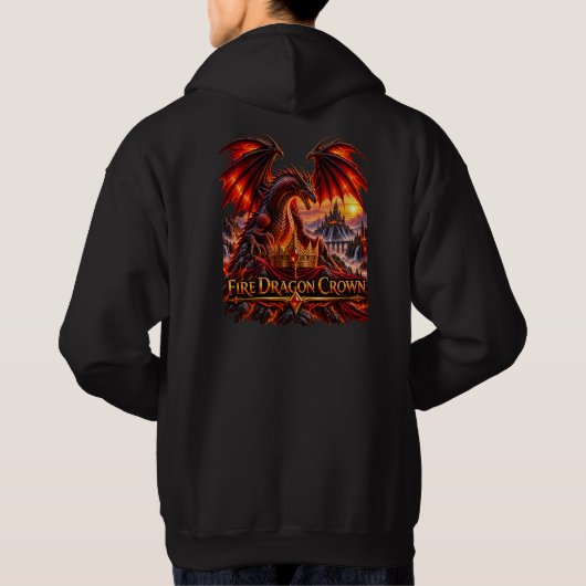 Feuerdrache Crown Fantasy Drache Pullover Hoodie (Rückseite)