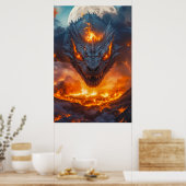 Feuerdrache unter Vollmond-Fantasy Poster (Küche)