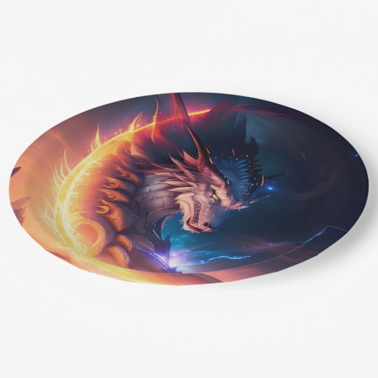 Feuerdrachenlandschaft Pappteller (Schrägansicht)