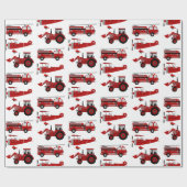Feuerfahrzeug, Flugzeug, Zugmaschine Geschenkpapier (Flach)