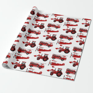 Feuerfahrzeug, Flugzeug, Zugmaschine Geschenkpapier