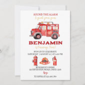 Feuerfahrzeug Geburtstag Einladung Feuerwehrmann P (Vorderseite)