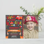 Feuerfahrzeug Geburtstag Einladung Fireman Party (Stehend Vorderseite)