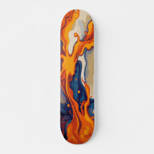 Feuerflammen-Malerei Abstrakte Kunst auf Blau und Skateboard