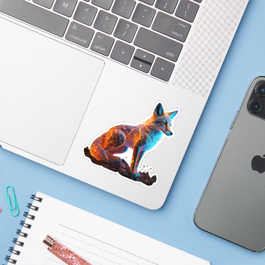 Feuerfrost-Fox Aufkleber (Laptop mit iPhone)