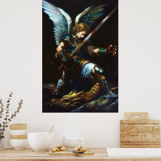 Feuergefecht | Epic Angel vs Dragon Poster (Küche)