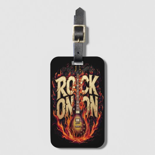 Feuergitarre mit felseninspiriert Typografie Gepäckanhänger (Vorderseite Vertikal)