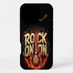 Feuergitarre mit felseninspiriert Typografie iPhone 16 Pro Max Hülle