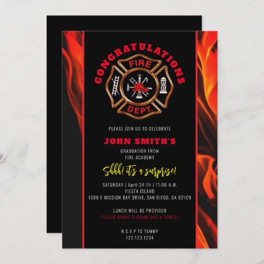 Feuergratulationen Einladung (Vorne/Hinten)