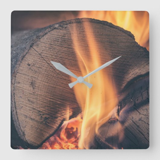 Feuerholz Quadratische Wanduhr (Vorderseite)