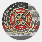 Feuerkabine der dünnen roten Linie Custom Runder Aufkleber (Vorderseite)