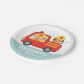 Feuerkämpfer Junge im rotes Pappteller (Schrägansicht)