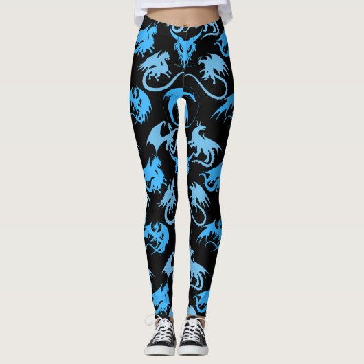 Feuerklappen Muster LBlue Black BG Leggings (Vorderseite)