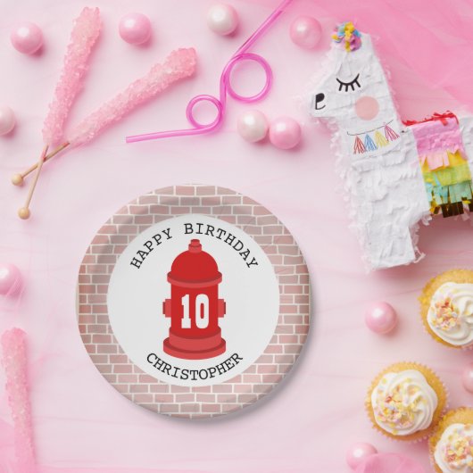 Feuerlöschanlage + Feuerwehrmann Geburtstagspartei Pappteller (Party)