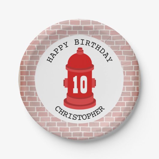Feuerlöschanlage + Feuerwehrmann Geburtstagspartei Pappteller (Vorderseite)