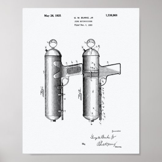 Feuerlöscher 1925 Patentart - Weißbuch Poster (Vorne)