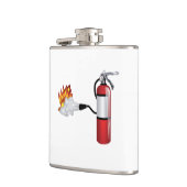 Feuerlöscher, der heraus Feuer-Flasche setzt Flachmann (Links)