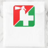 Feuerlöscher / Erste-Hilfe-Dekodierungen Quadratischer Aufkleber (Tasche)