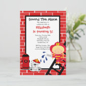 Feuermädchen Feuerwehrmann Geburtstagsparty Einladung (Stehend Vorderseite)