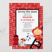 Feuermädchen Feuerwehrmann Geburtstagsparty Einladung (Vorne/Hinten)