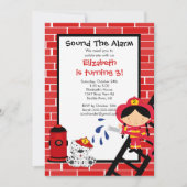 Feuermädchen Feuerwehrmann Geburtstagsparty Einladung (Vorderseite)