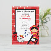 Feuermädchen Feuerwehrmann Geburtstagsparty Einladung (Stehend Vorderseite)