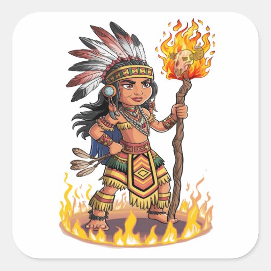 FEUERMÄDCHEN QUADRATISCHER AUFKLEBER (Vorderseite)