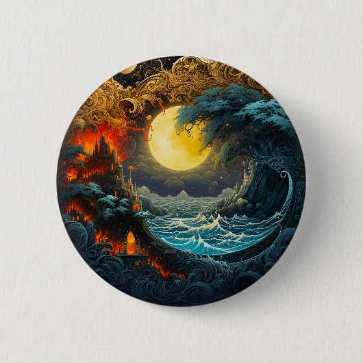 Feuermond Wave Yin Yang Martial Arts Button (Vorderseite)