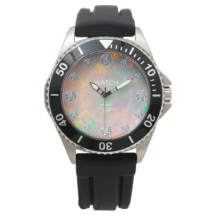 Feueropal Diamond Solitaire Dial Individuelle Name Armbanduhr