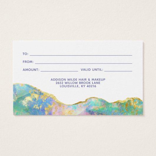 Feueropal-Rainbow-Edelstein-Geschenkkarte (Rückseite)