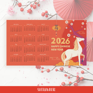 Feuerpferd 2026 Chinesischer Neujahrs-Magnetkalend Magnetkarte