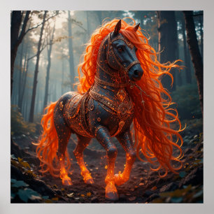 🔥 Feuerpferd Fantasy Energie Flammende Mähne Myth Poster