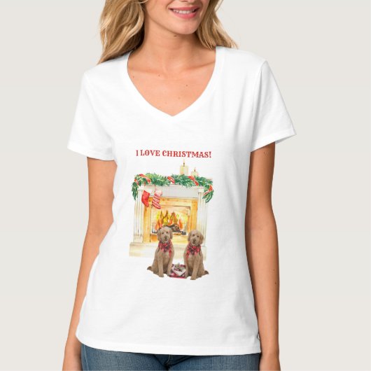 Feuerplatz Candles Goldendoodles Liebe Weihnachten T-Shirt (Vorderseite)