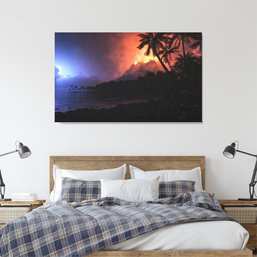 Feuerring (Nacht) Leinwanddruck (Insitu (Schlafzimmer))